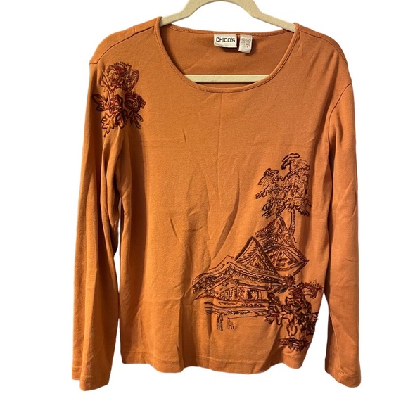 CHICOS VINTAGE EMBROIDERED LONG SLEEVE TOP - Picture 1 of 4